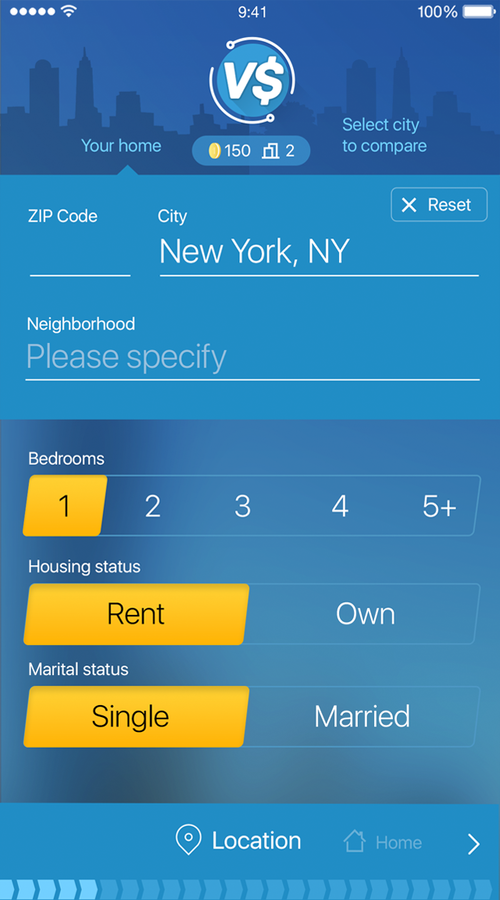 Landing page and native apps for a cost-of-living calculator screenshot 2